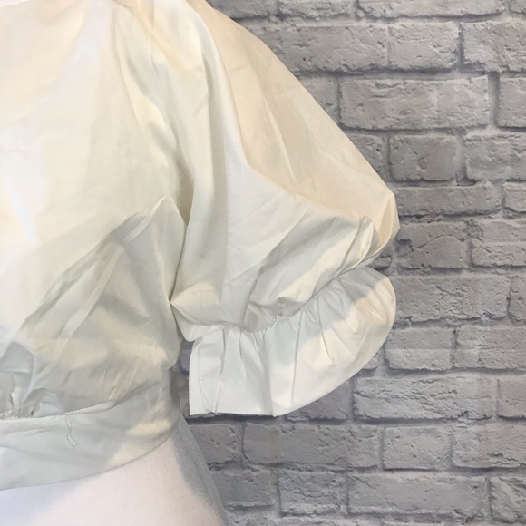 Cien Puff Sleeve V Neck Crop Top Blouse Wrap Tie Waist White Womens Small NWT - Picture 3 of 6